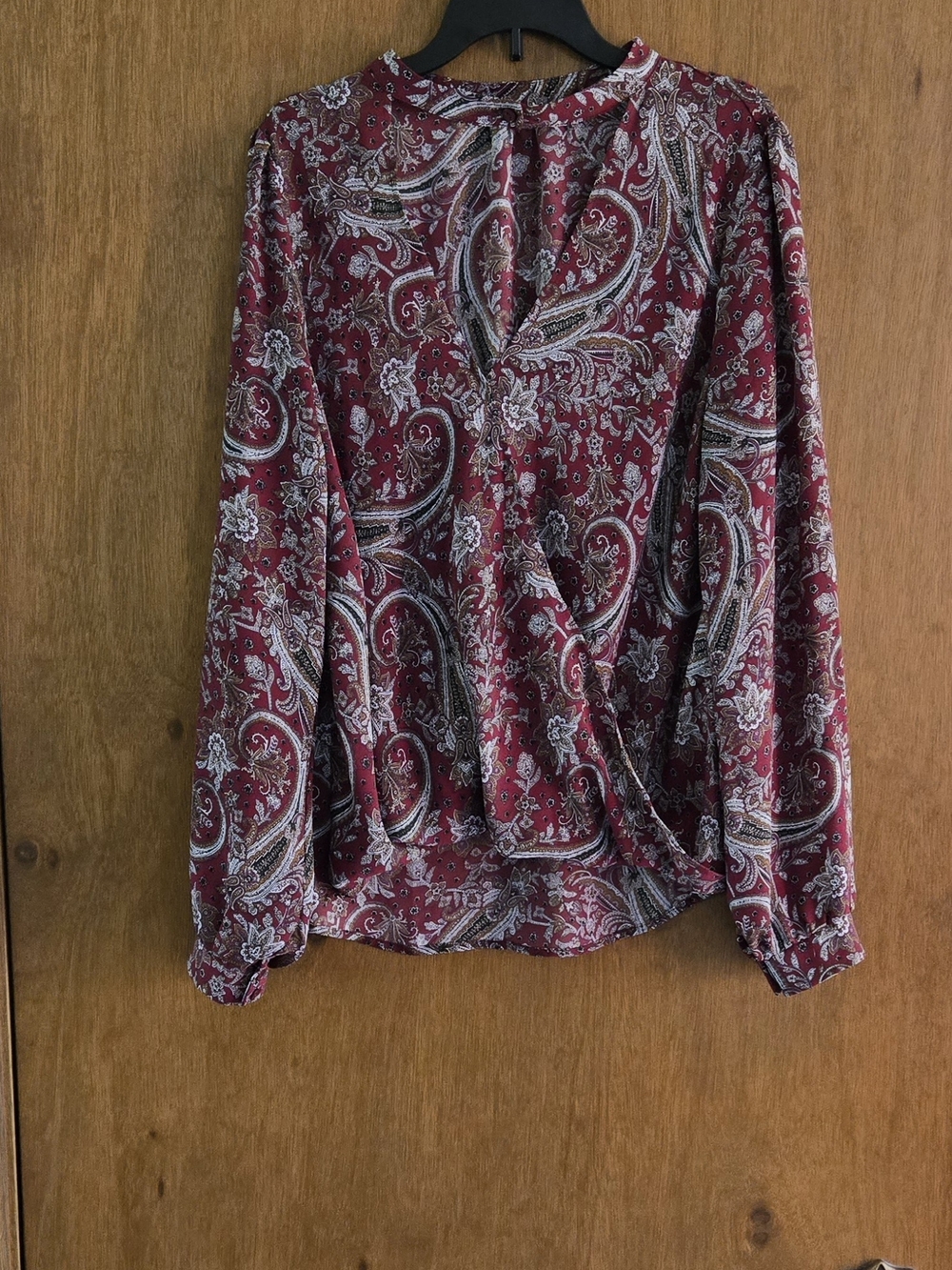 Lush Paisley Wrap-Style Top in Burgundy